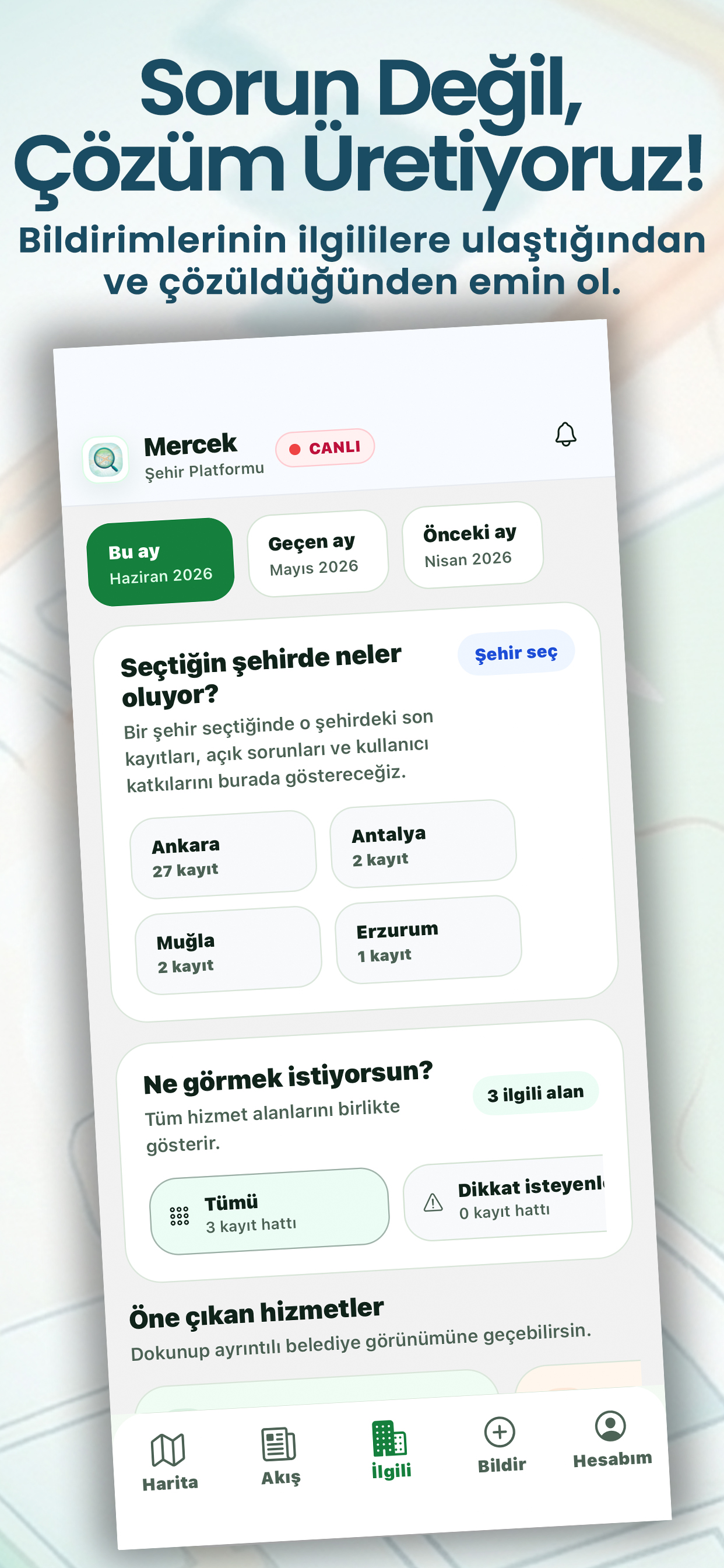 MercekApp seçili şehir istatistikleri