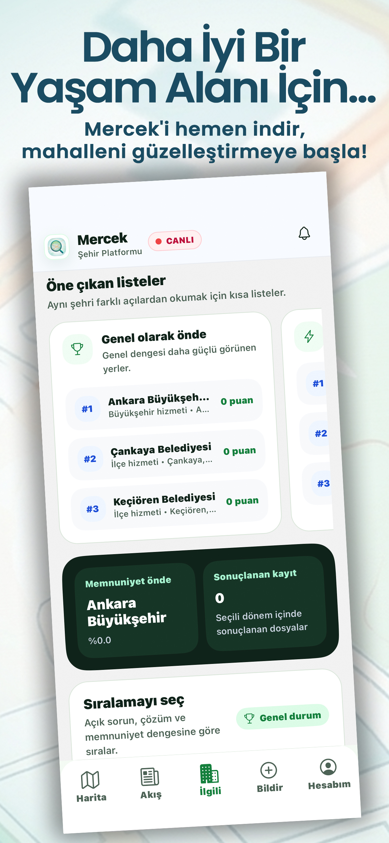 MercekApp kurum ve liste görünümü